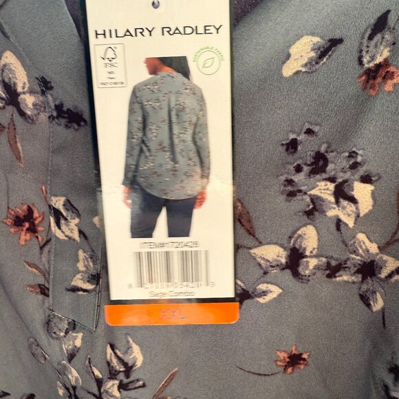 NWT Hilary Radley Women's Long Sleeve Floral Sage Blouse Size L $45 - Picture 9 of 15